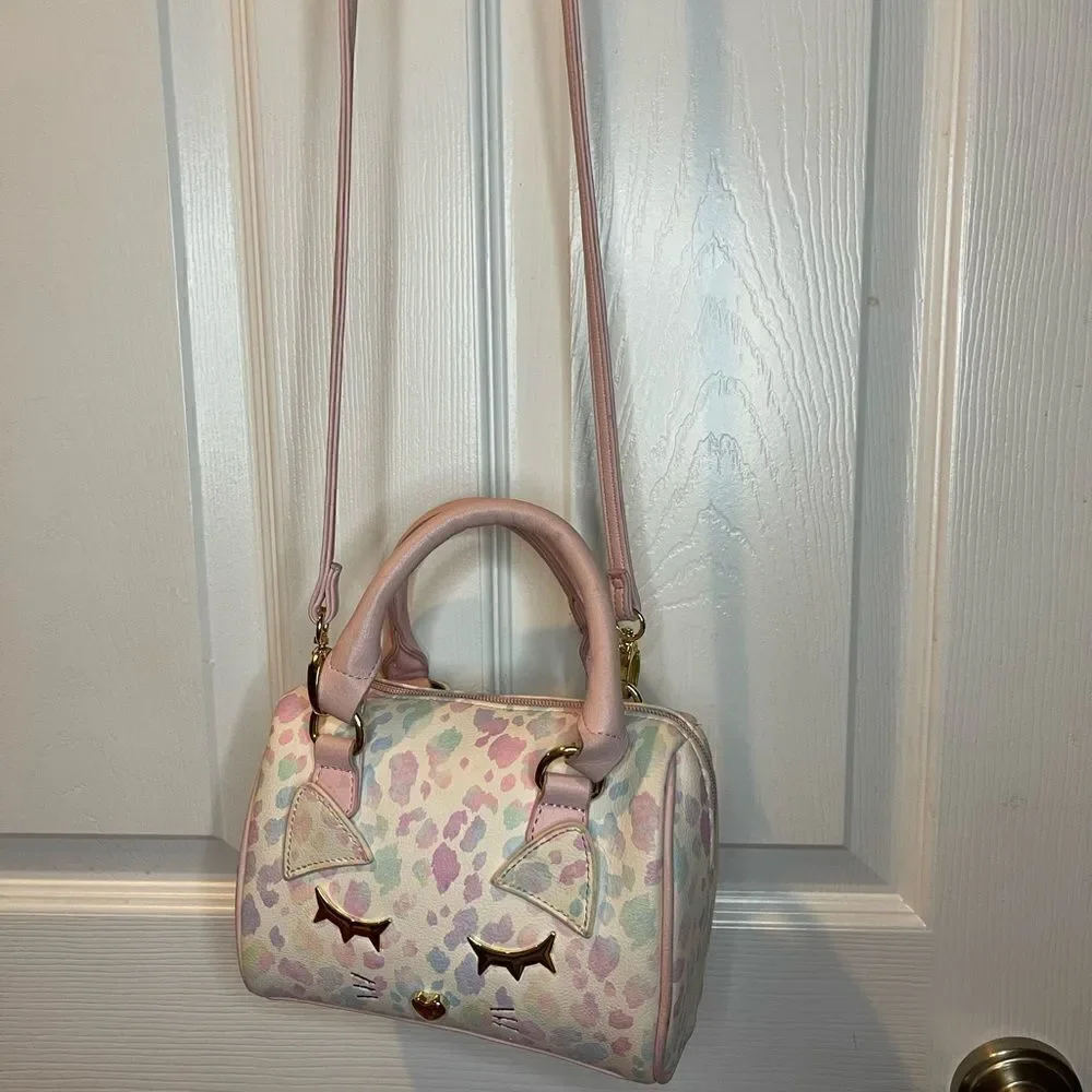 Betsey Johnson  mini Barrel bag marble pink,beige & blue pink straps gold accent